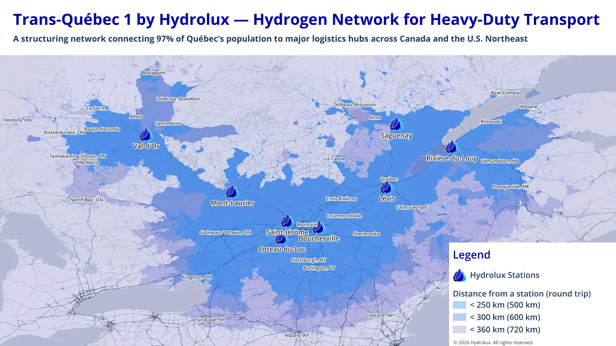 Isochrone map of projected Trans-Québec 1 network coverage